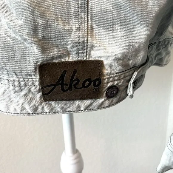 Akoo Light Gray Acid Washed and Paint Splatter Design Denim Jacket ~ Size XL - Picture 3 of 11